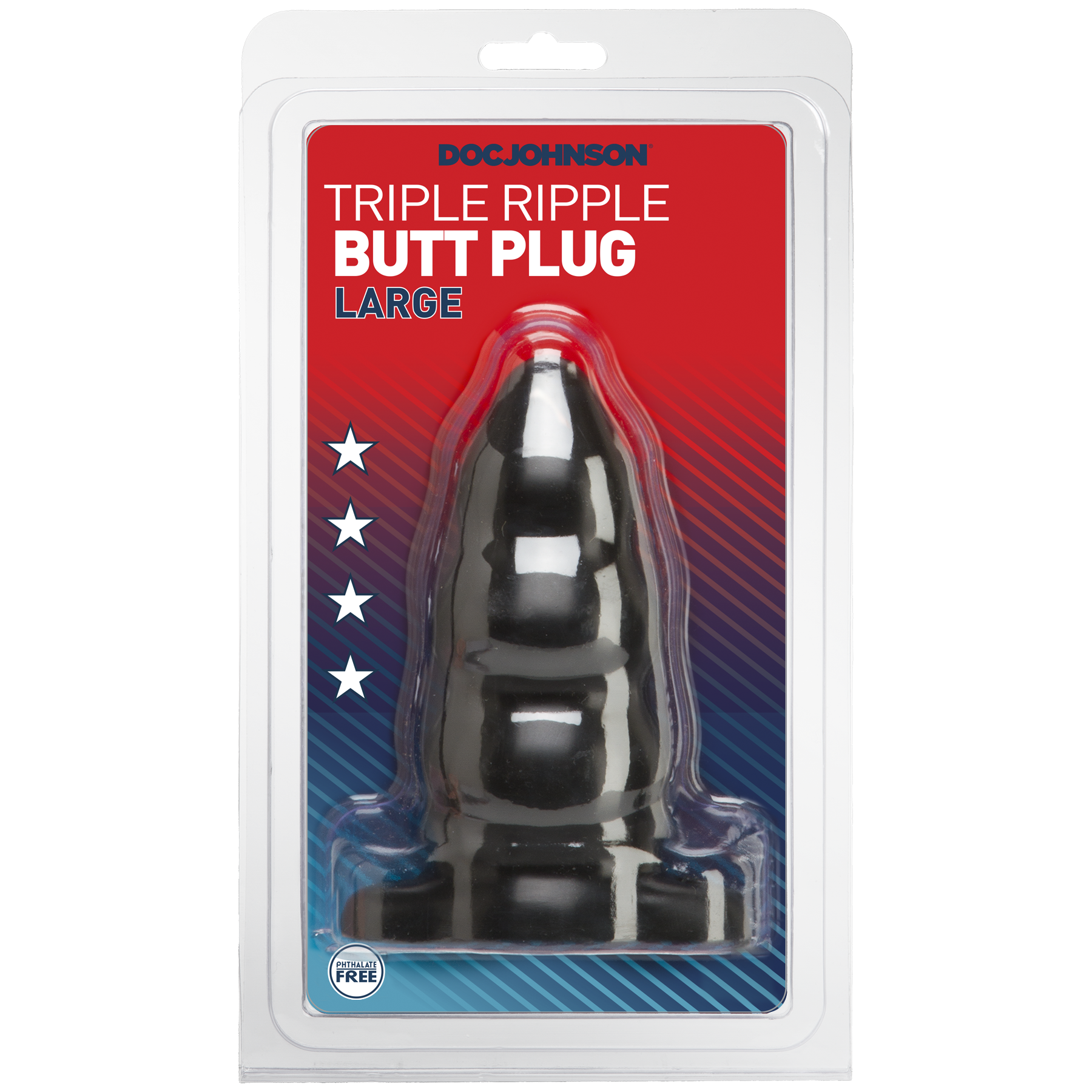 Classic Triple Ripple 6" Butt Plugs - Large, Black