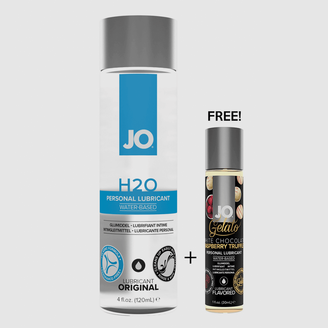 JO H2O Lubricant 4oz. with GWP Free Gelato White Chocolate Raspberry 1oz.