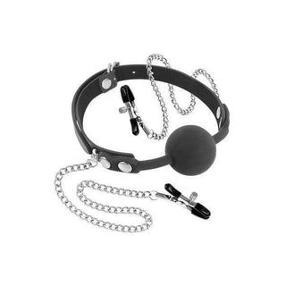 Silicone Gag Ball with Nipple Clamps