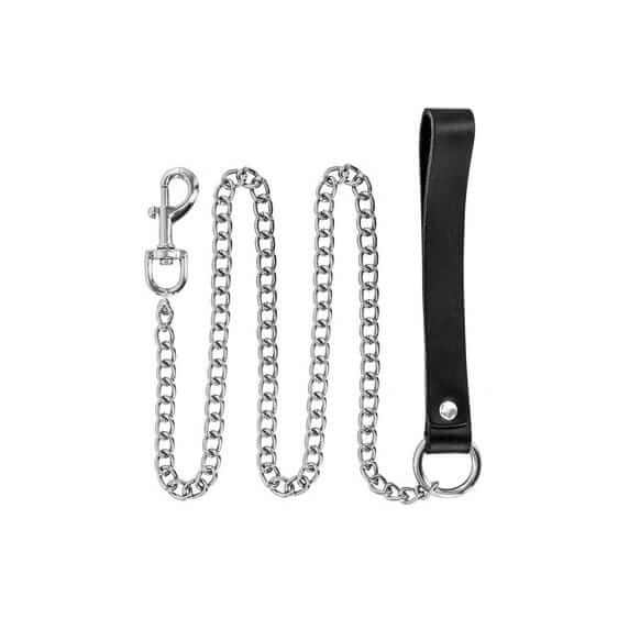 Premium Metal Leash w Leather Handle 115cm