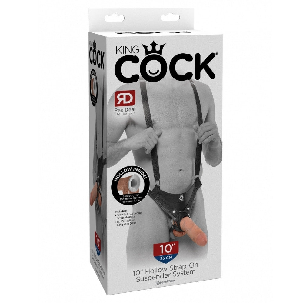 King Cock 10" Hollow Strap On Suspender System - Flesh