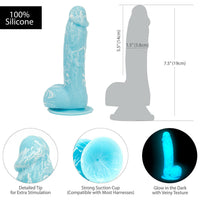 Addiction Luke 7.5" Glow-in-the-Dark Dildo With Balls - Blue