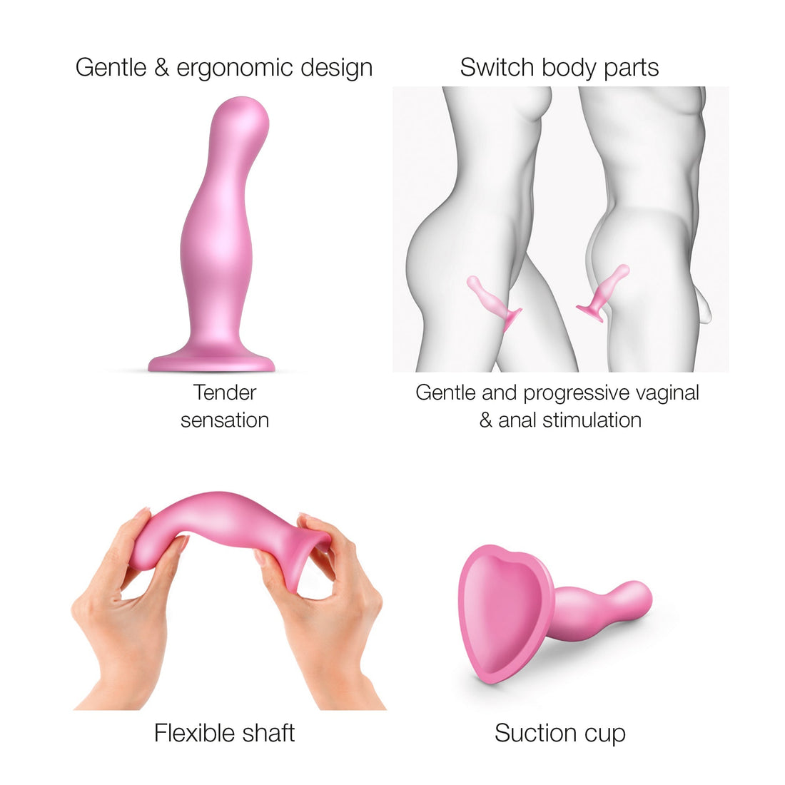 StrapOnMe Dildo Plug Curvy - Metallic Sugar Pink, L