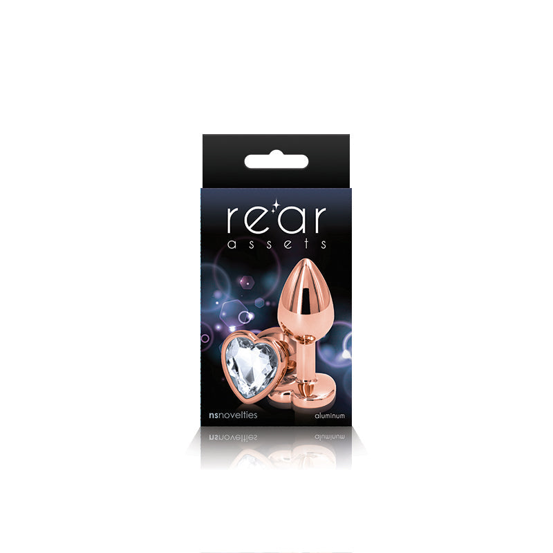 Rear Assets Rose Gold Heart Plug - Small, Clear