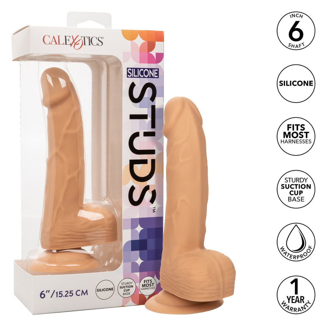 Silicone Studs Realistic Dildo - 6"/15.25 cm, Ivory