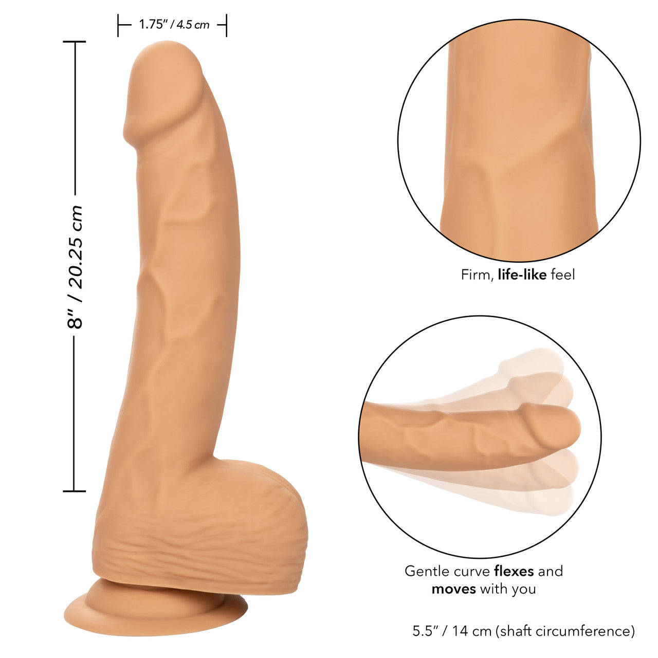 Silicone Studs Realistic Dildo - 8"/20.25 cm, Ivory