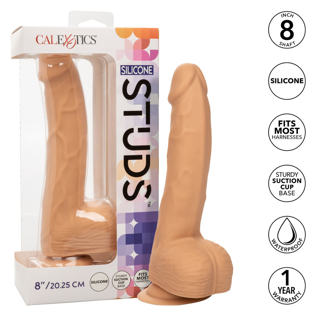 Silicone Studs Realistic Dildo - 8"/20.25 cm, Ivory