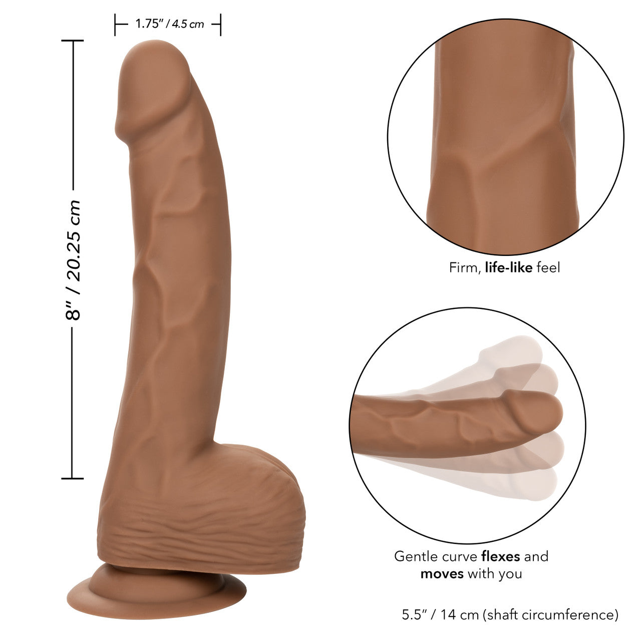 Silicone Studs Realistic Dildo - 8"/20.25 cm, Brown