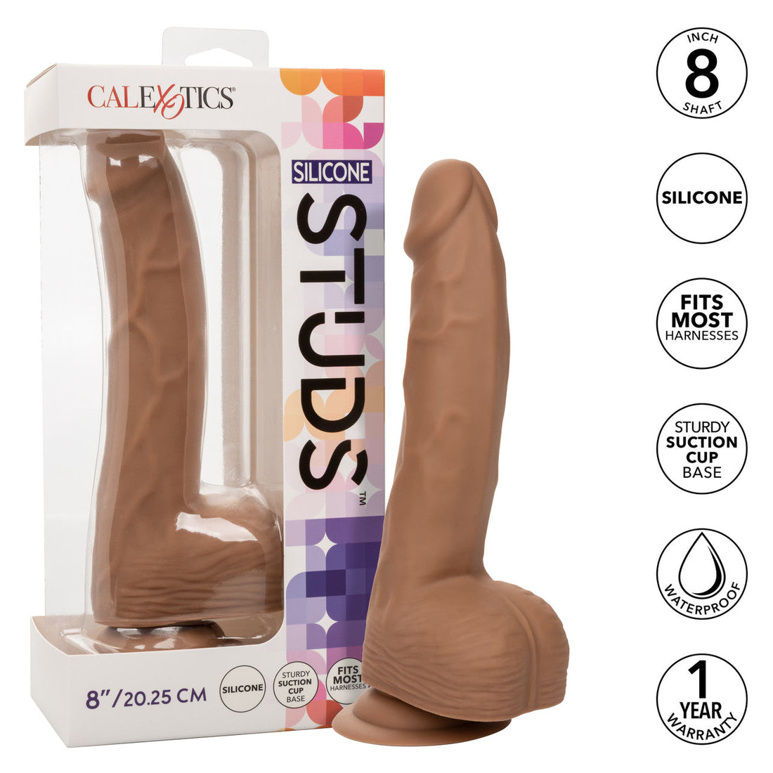 Silicone Studs Realistic Dildo - 8"/20.25 cm, Brown