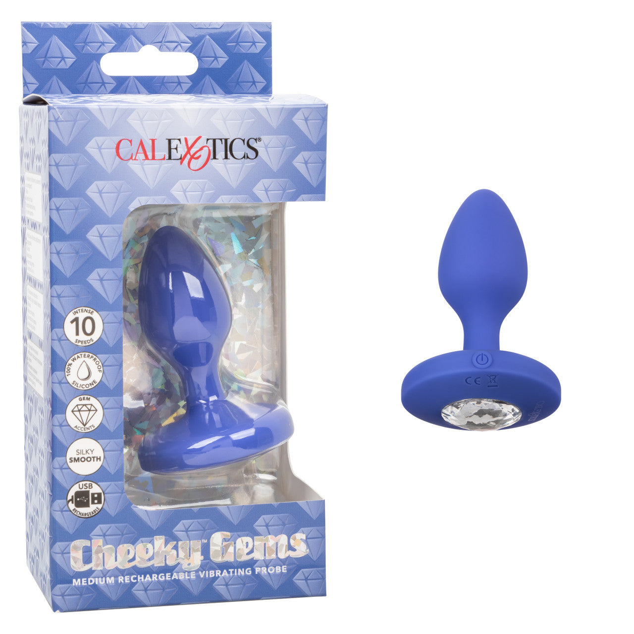 Cheeky Gems Medium Rechargeable Vibrating Probe - Blue