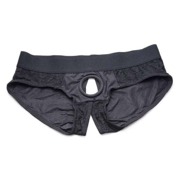 Lace Envy Black Crotchless Panty Harness - S-M