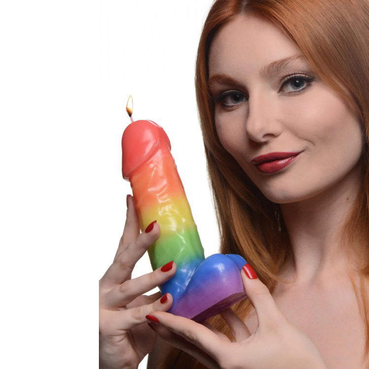 Master Series Pride Pecker Rainbow Drip Candle