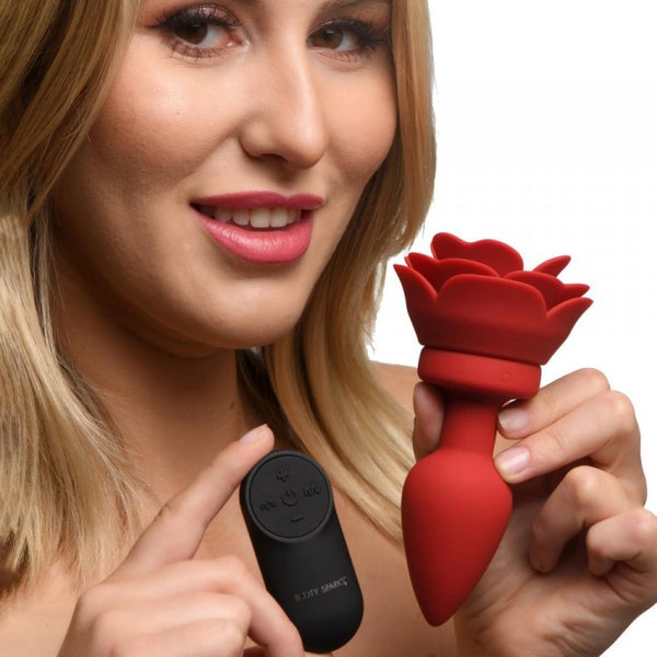 Booty Sparks 28X Silicone Vibrating Rose Anal Plug w/ Remote - Medium