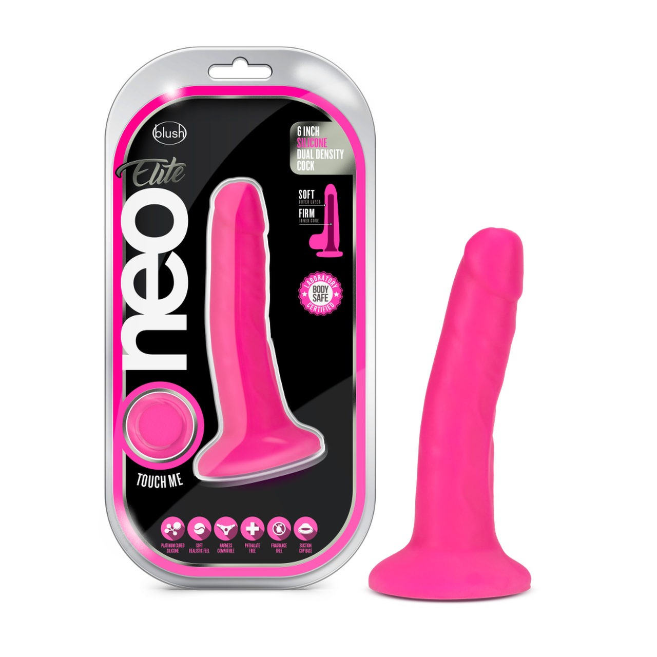 Neo Elite 6 Inch Silicone Dual Density Cock - Neon Pink