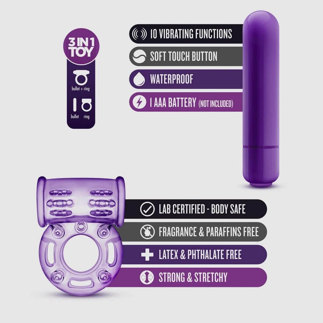 Play With Me - Couples Play - Vibrating Cock Ring - Purple