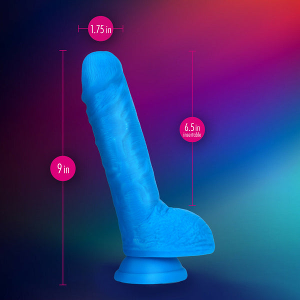 Neo Elite 9 Inch Silicone Dual Density Cock with Balls - Neon Blue