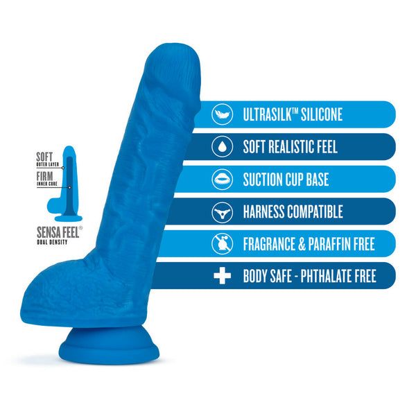 Neo Elite 9 Inch Silicone Dual Density Cock with Balls - Neon Blue