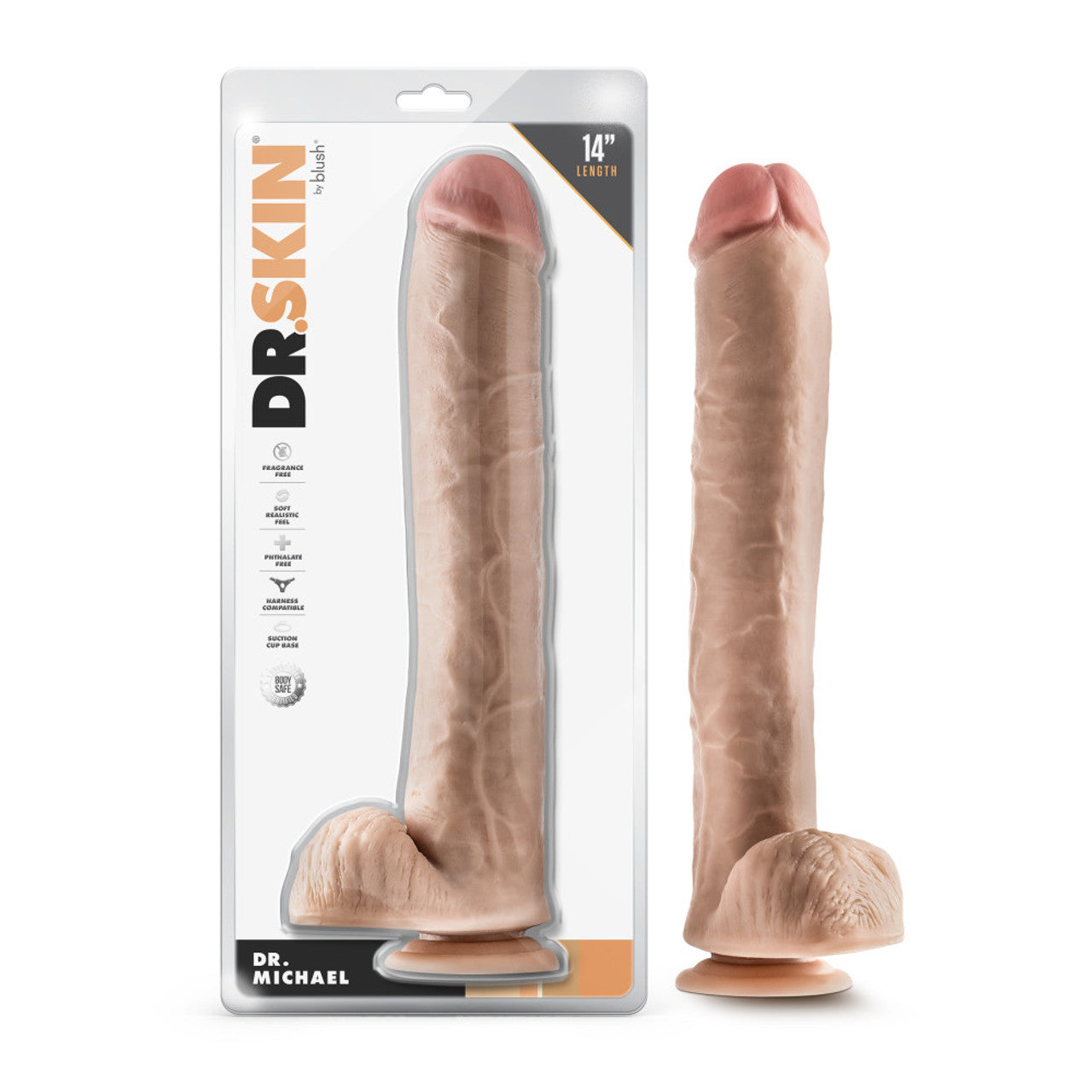 14 Inch Dildo with Balls - Beige