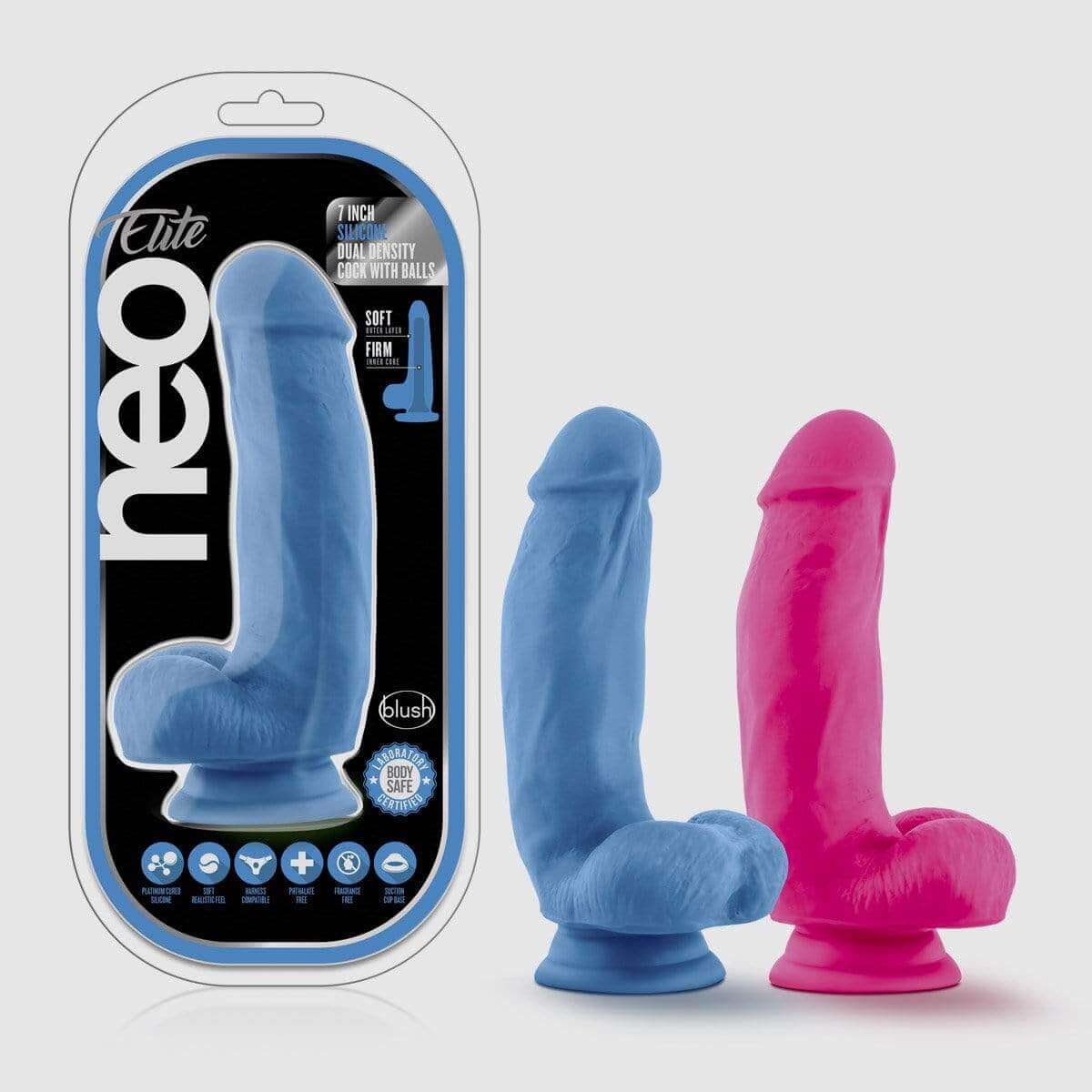 Neo Elite 7' Silicone Dual Density Cock w Balls - Neon Pink