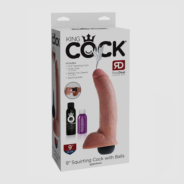King Cock 9" Squirting Cock with Balls - Flesh