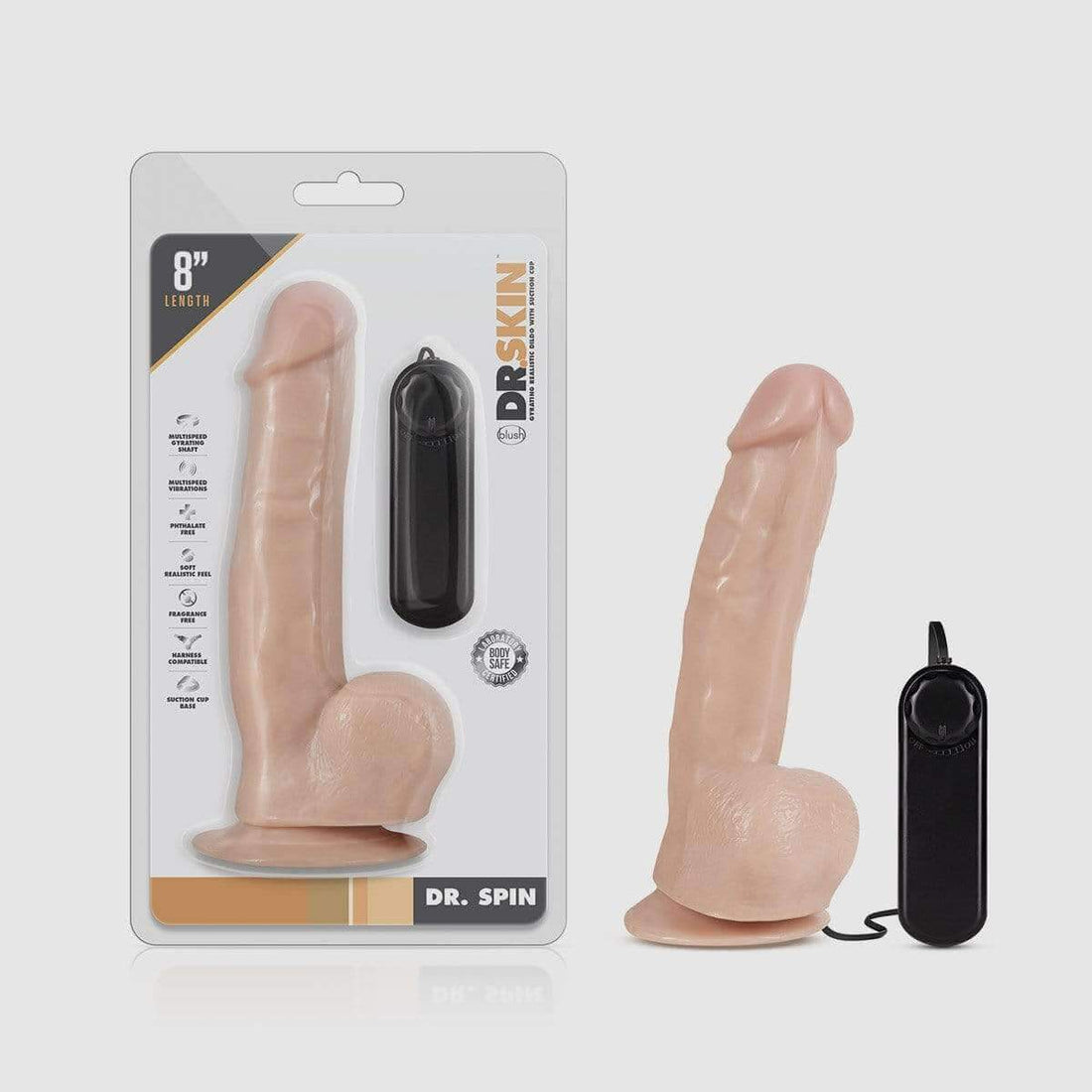 Dr. Skin - Dr. Spin - 8 Inch Gyrating Realistic Dildo with Suction Cup - Vanilla