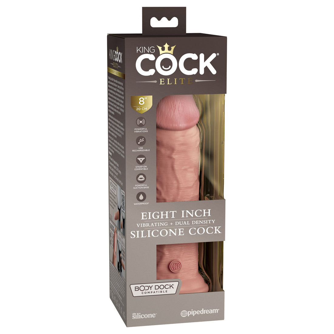 King Cock Elite 8" Dual Density Vibrating Silicone Cock - Light