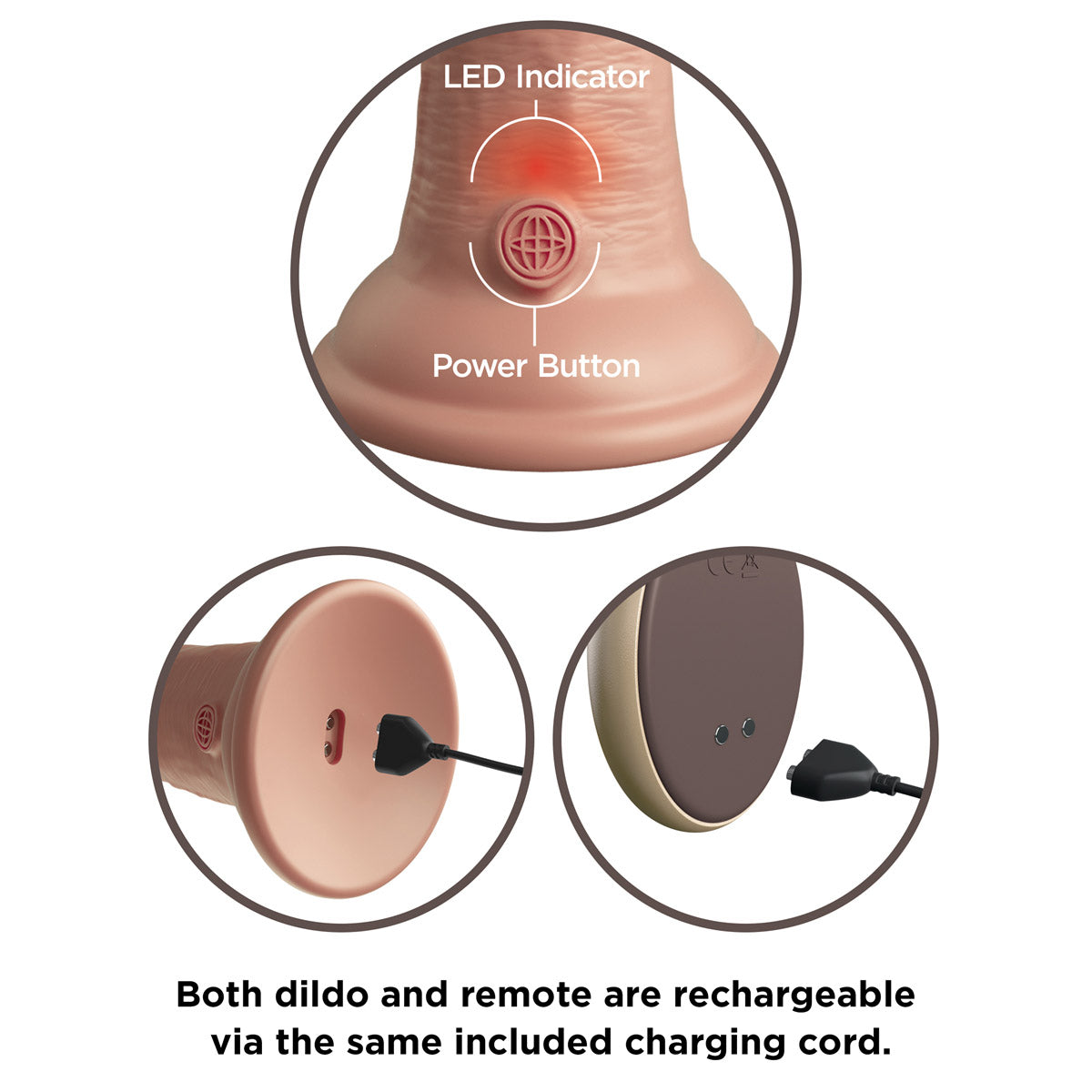 King Cock Elite 9" Dual Density Vibrating Silicone Cock with Remote - Light