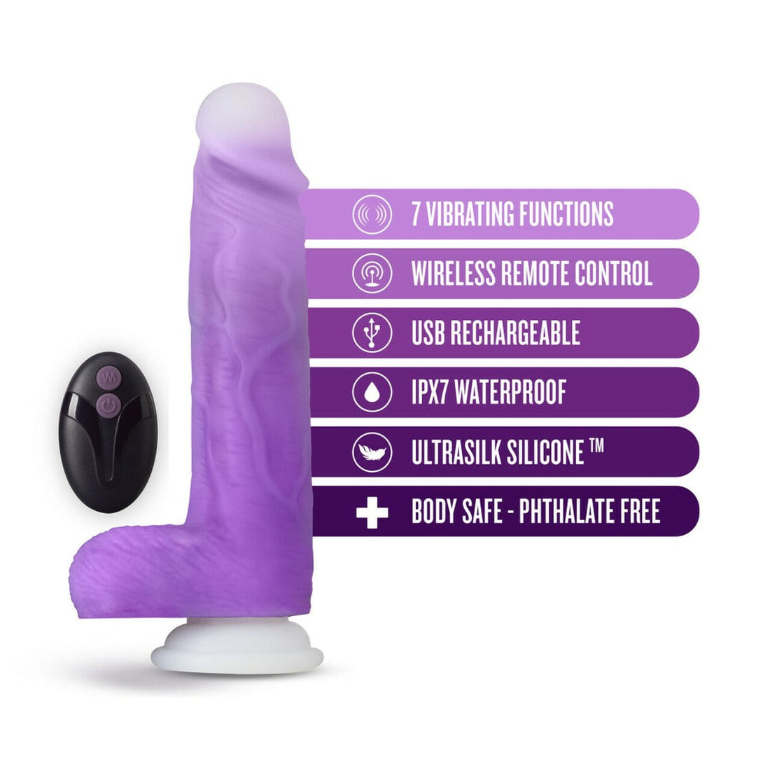 Neo Elite Encore 8 Inch Vibrating Dildo - Purple