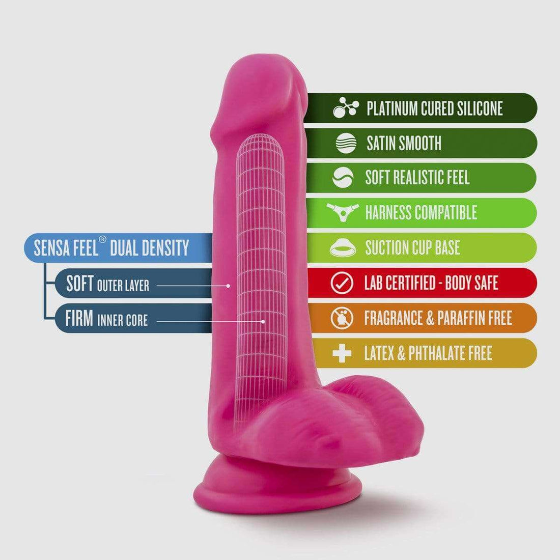 Neo Elite 6 Inch Silicone Dual Density Cock with Balls - Neon Pink