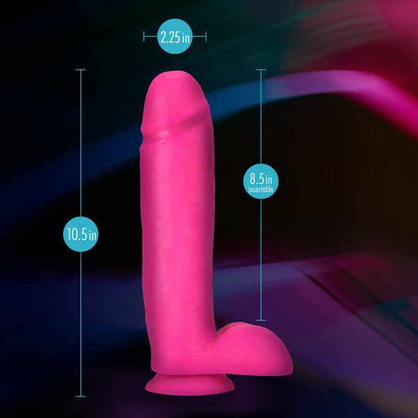 Neo Elite 10 Inch Silicone Dual Density Cock with Balls - Neon Pink