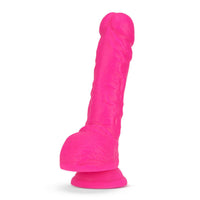 Neo Elite 9 Inch Silicone Dual Density Cock with Balls - Neon Pink