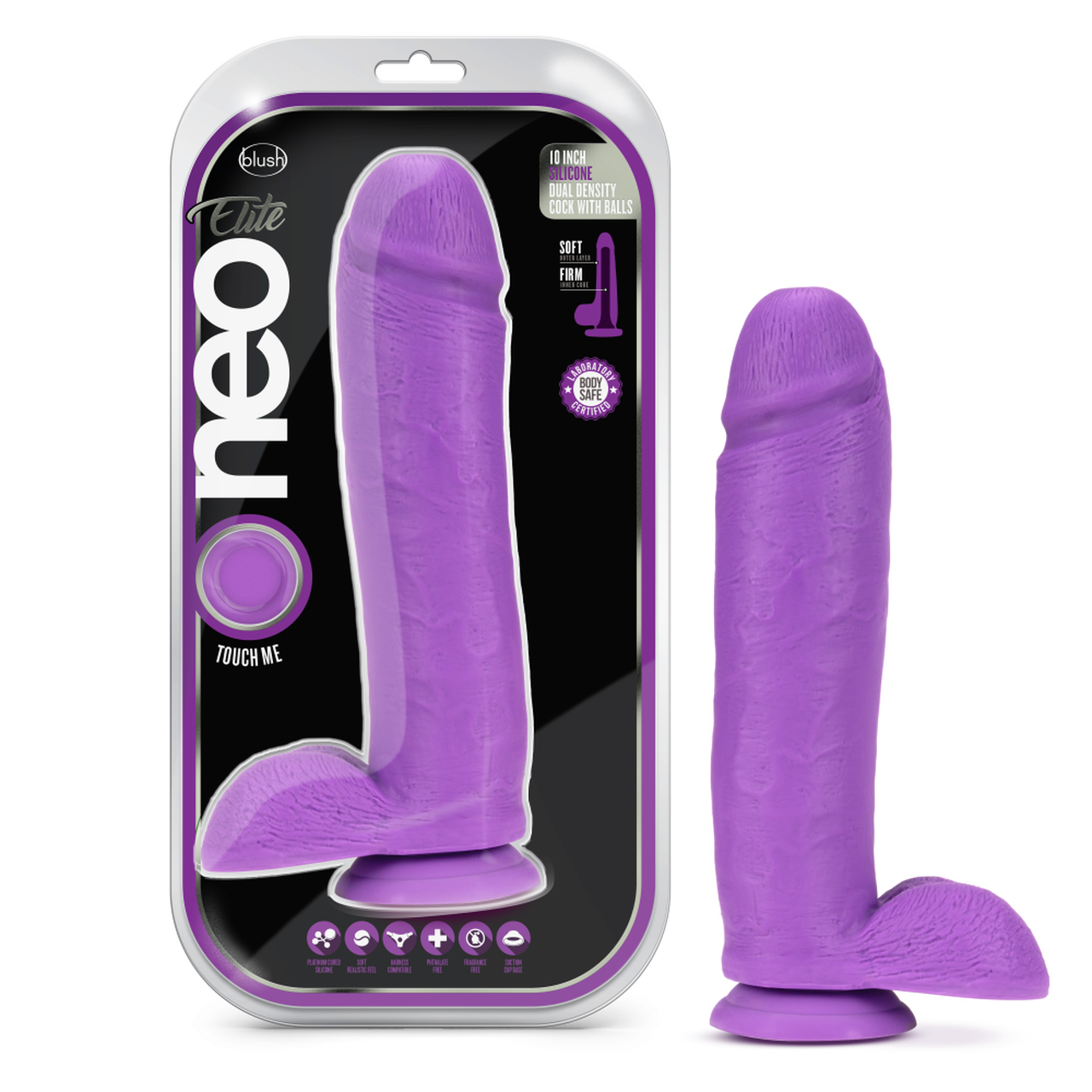 Neo Elite 10 Inch Silicone Dual Density Cock with Balls - Neon Purple