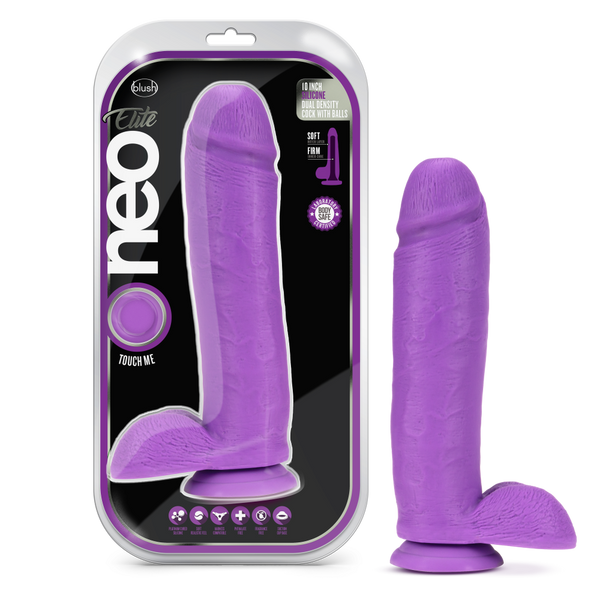 Neo Elite 10 Inch Silicone Dual Density Cock with Balls - Neon Purple