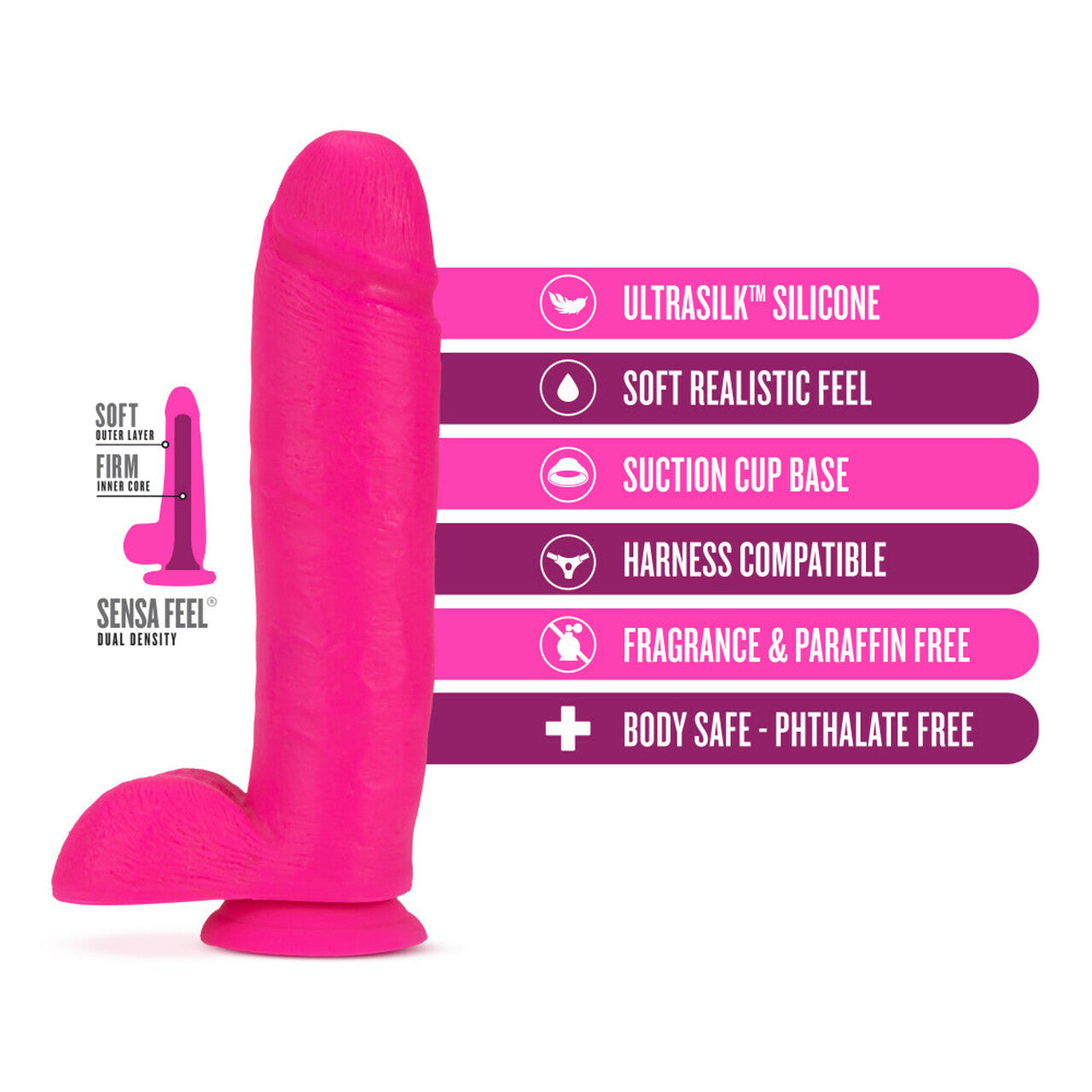 Neo Elite 10 Inch Silicone Dual Density Cock with Balls - Neon Pink